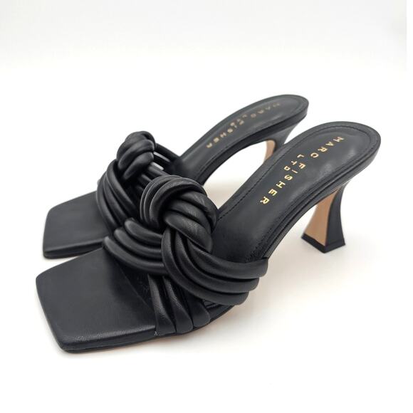 Marc Fisher Dru Knotted Leather Slide Sandal Women's Black Size US6M EU36.5 - Picture 1 of 12